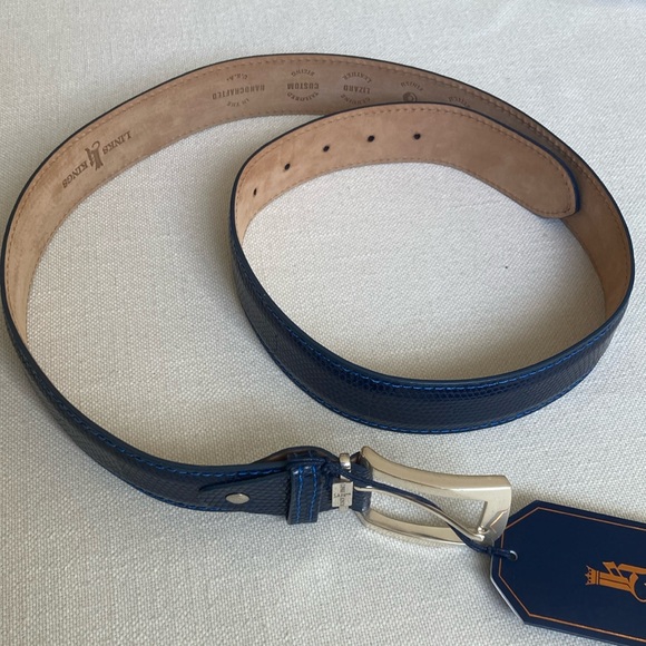 NWT | LINKS & KINGS | Exotic Lizard Luxury Belt in Navy - Picture 2 of 16